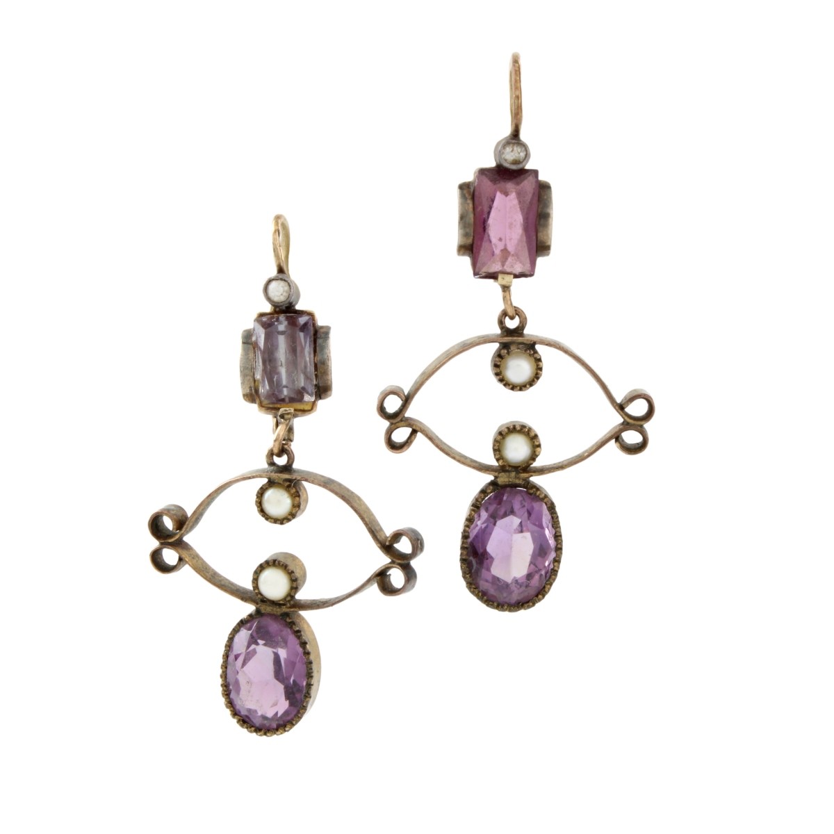 Amethyst, Pearl and 14K Earrings