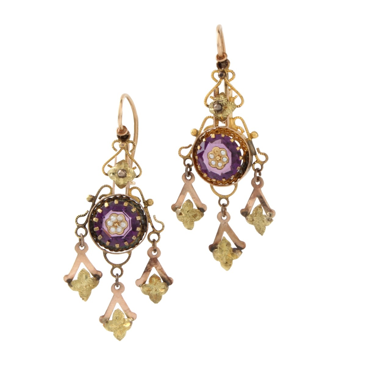Amethyst, Pearl and 14K Earrings