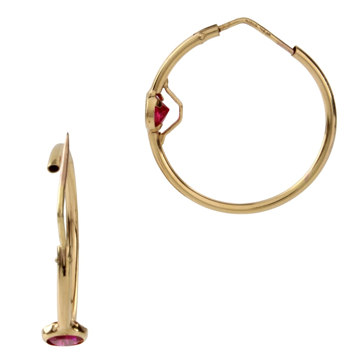 Ruby and 14K Hoop Earrings