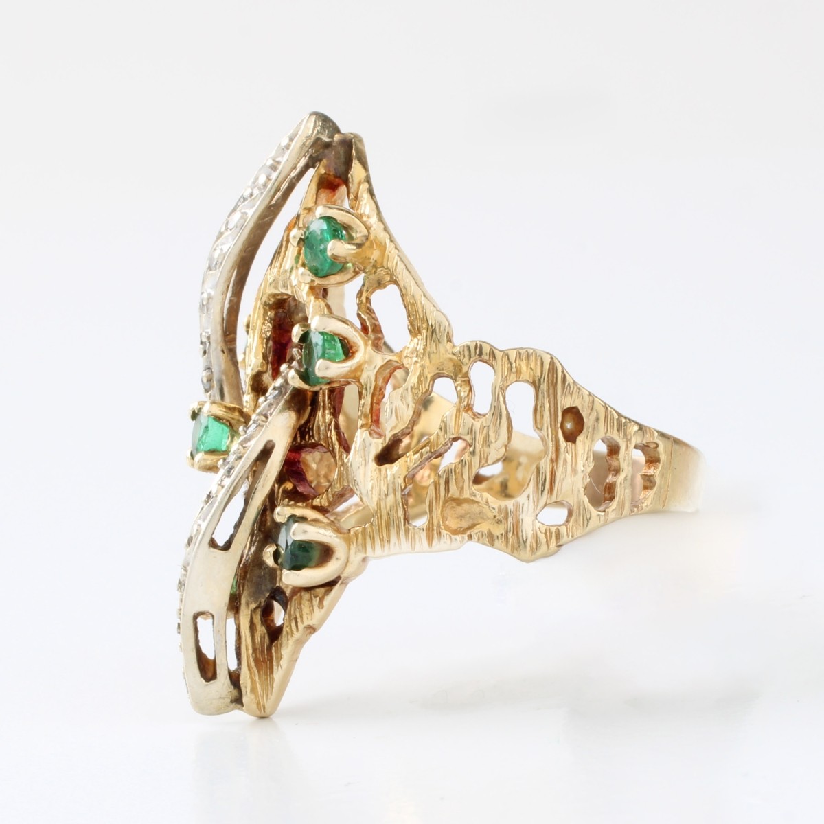 Emerald, Diamond and 14K Ring