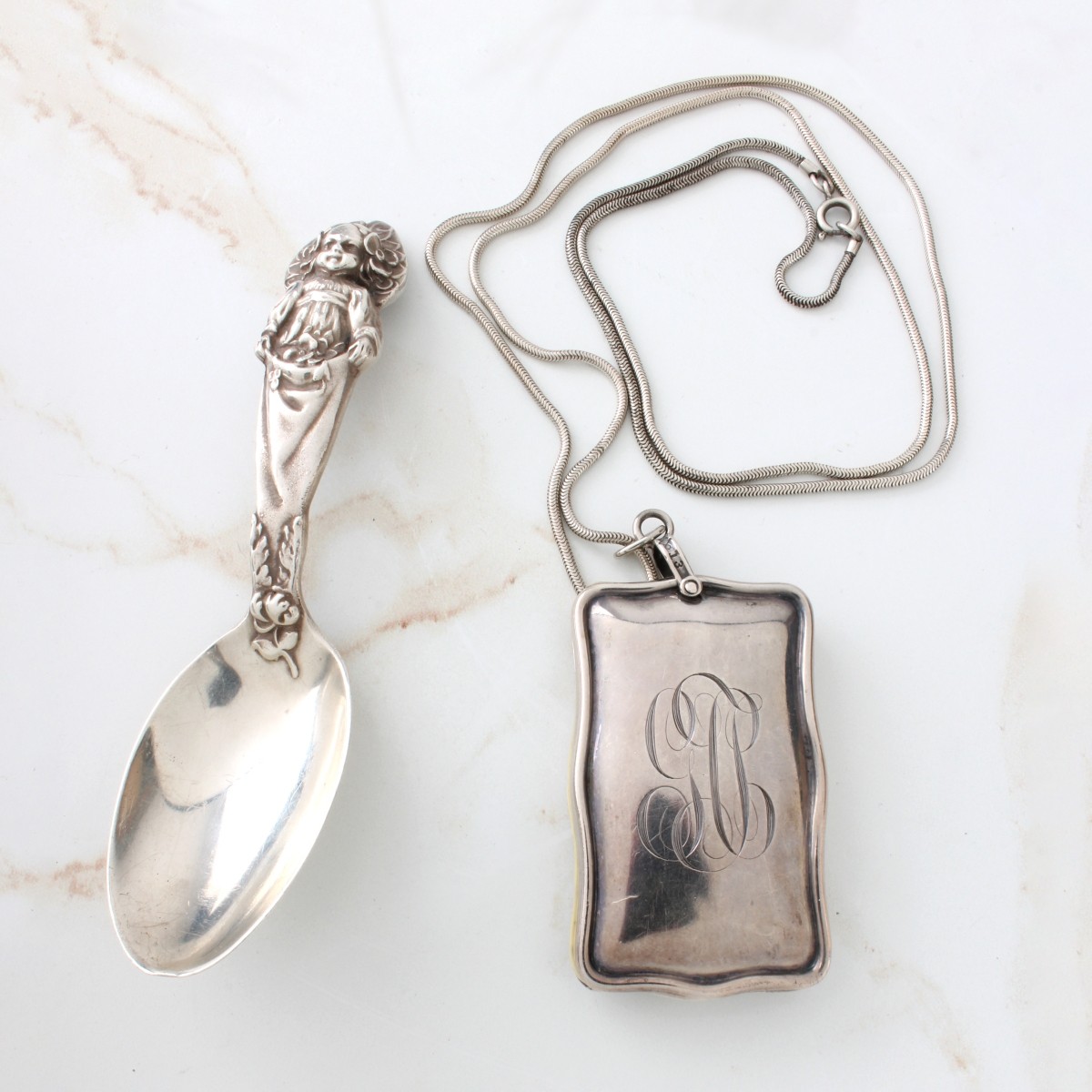 Sterling Pendant Necklace and Child's Spoon