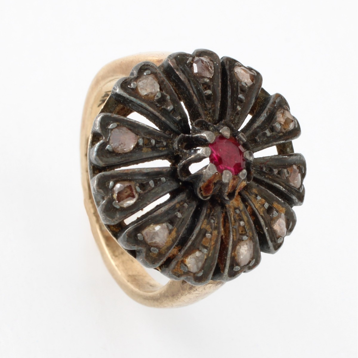 Victorian 14K, Ruby and Diamond Ring