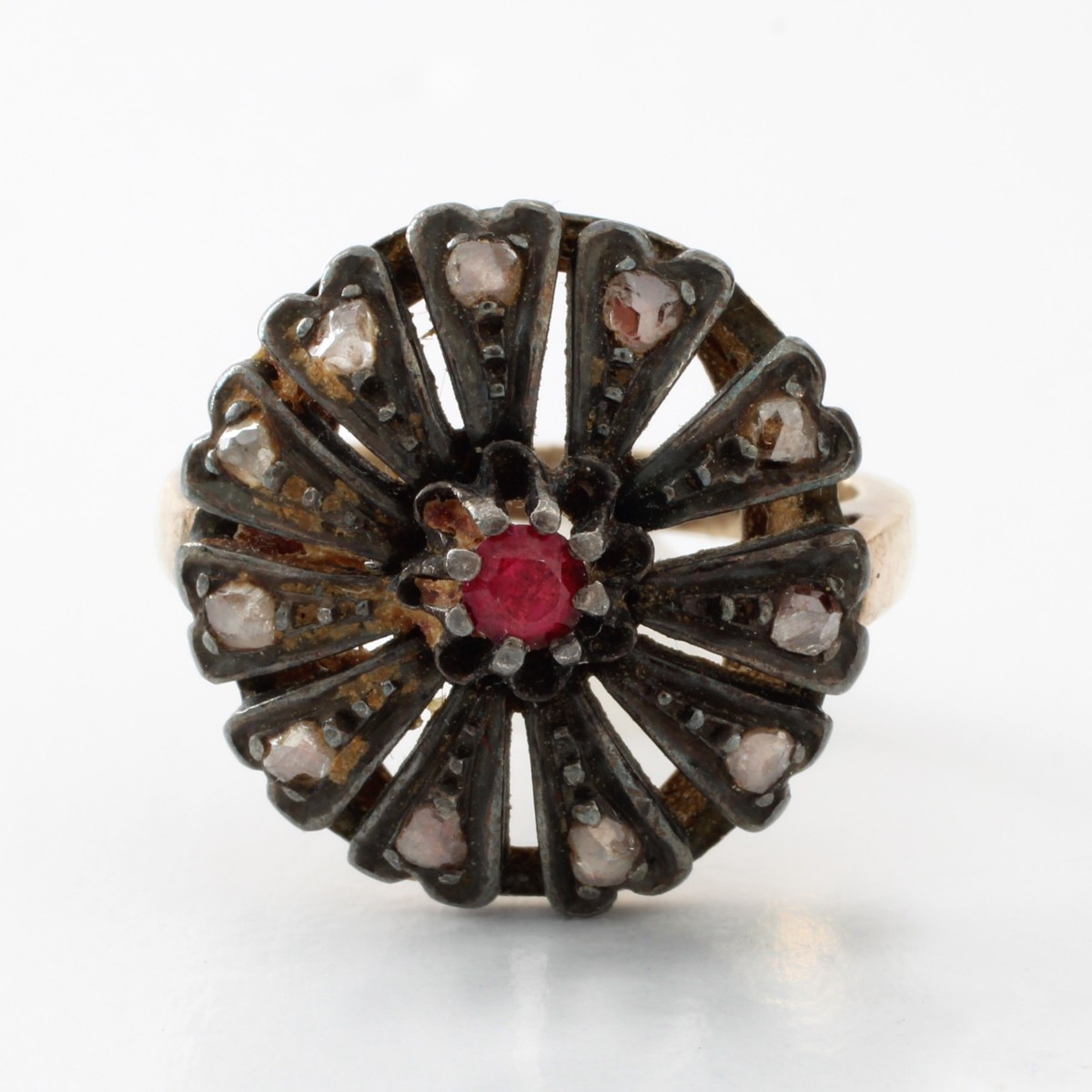 Victorian 14K, Ruby and Diamond Ring