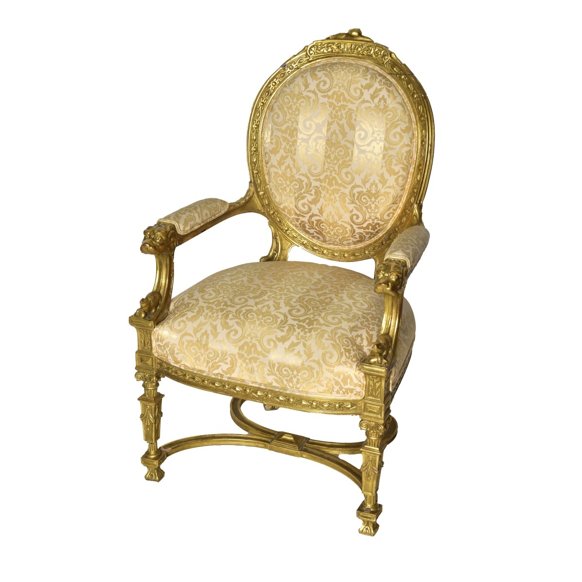 Antique Gilt Wood Figural Carved Arm Chair