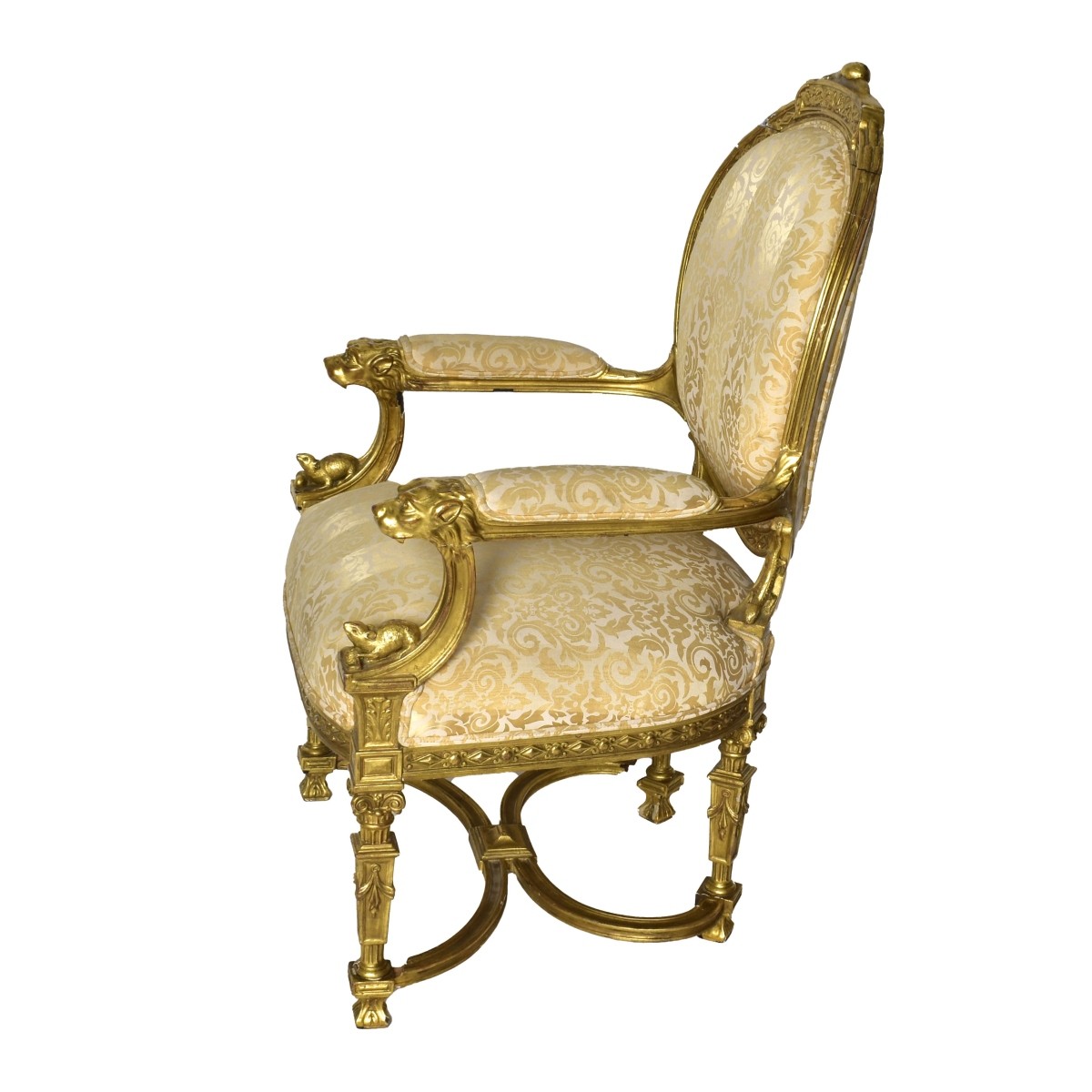 Antique Gilt Wood Figural Carved Arm Chair