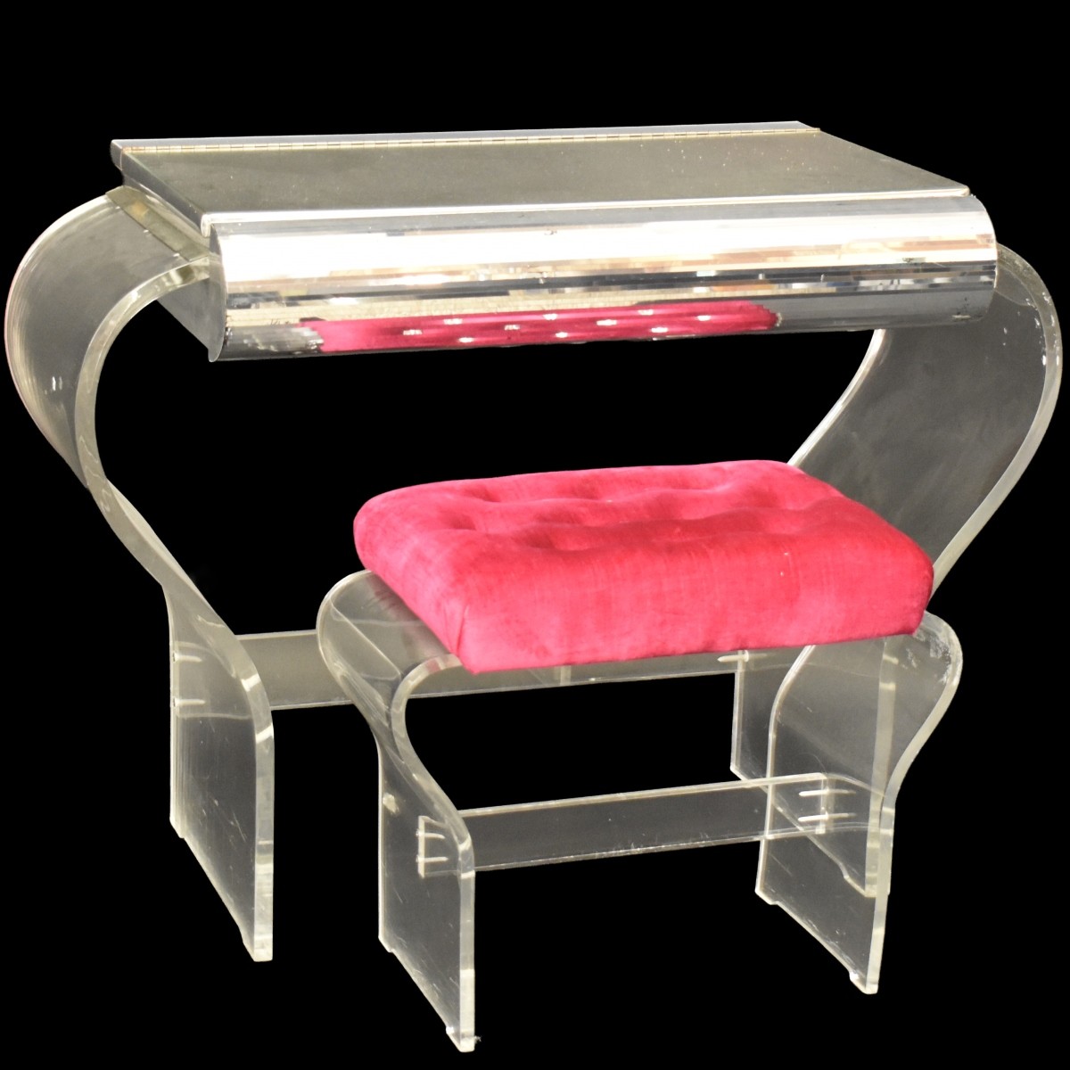 Mid-century Modern Lucite Make Up Table and Stool