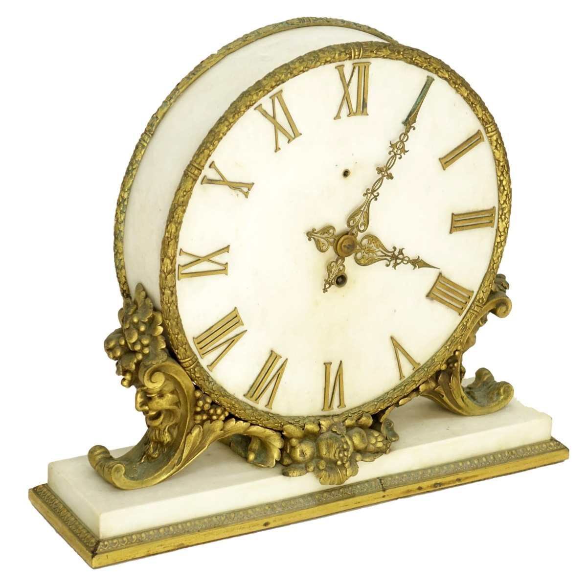 Ormolu, Patinated Bronze Marble Mantle Clock