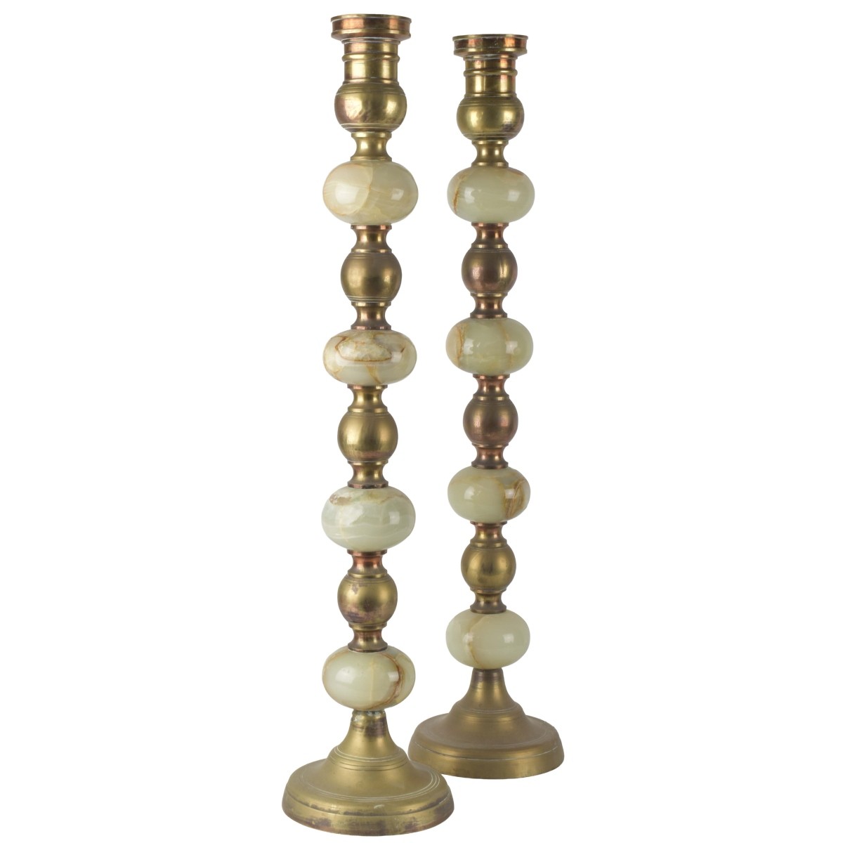 Large Onyx Vintage and Brass Candlesticks