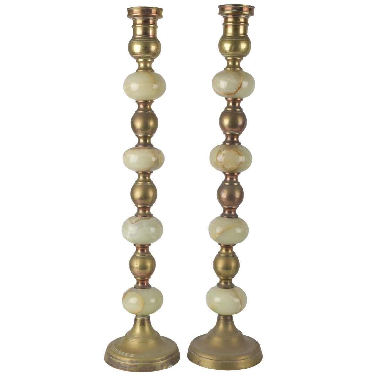 Large Onyx Vintage and Brass Candlesticks