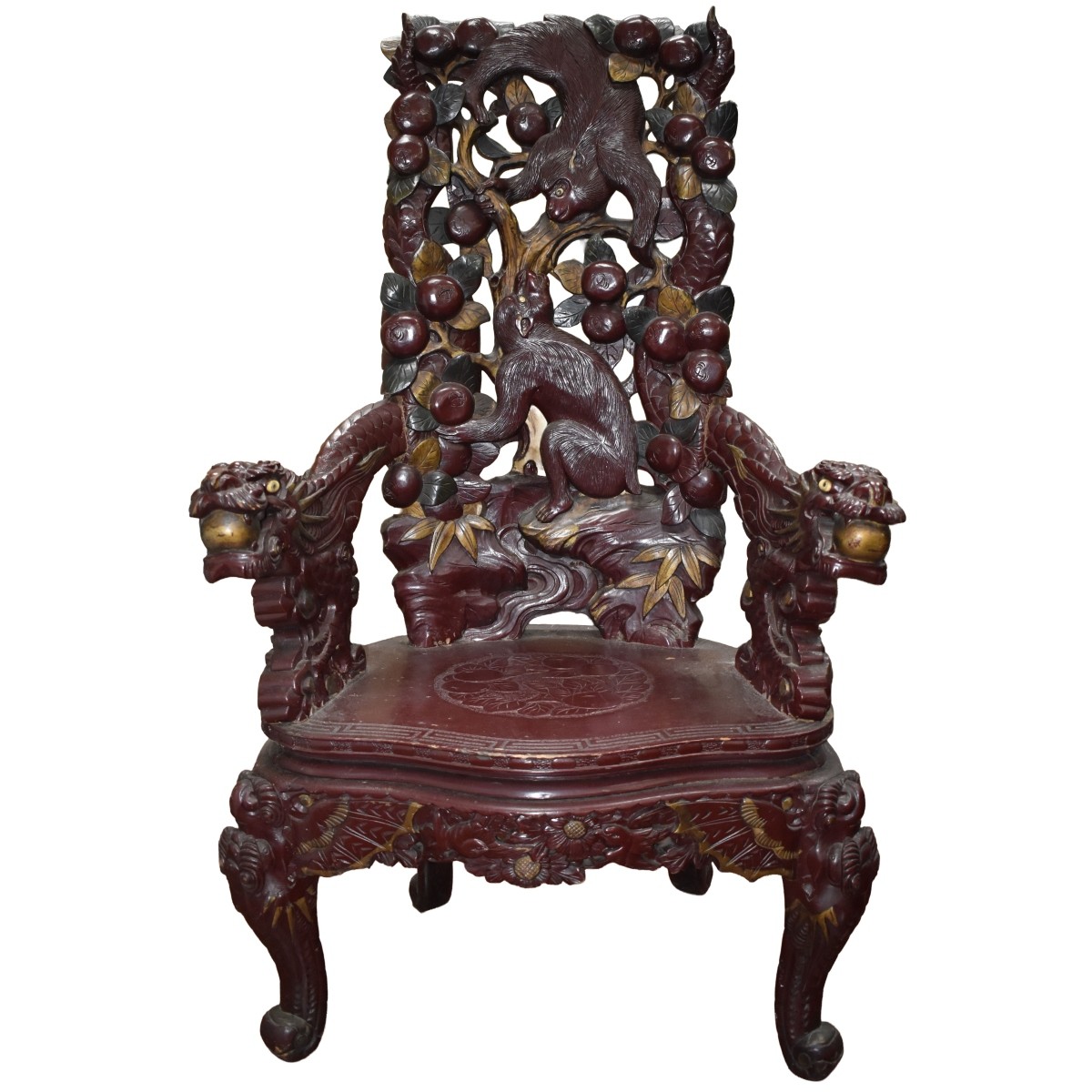 Carved Chinese Dragon Throne Chair