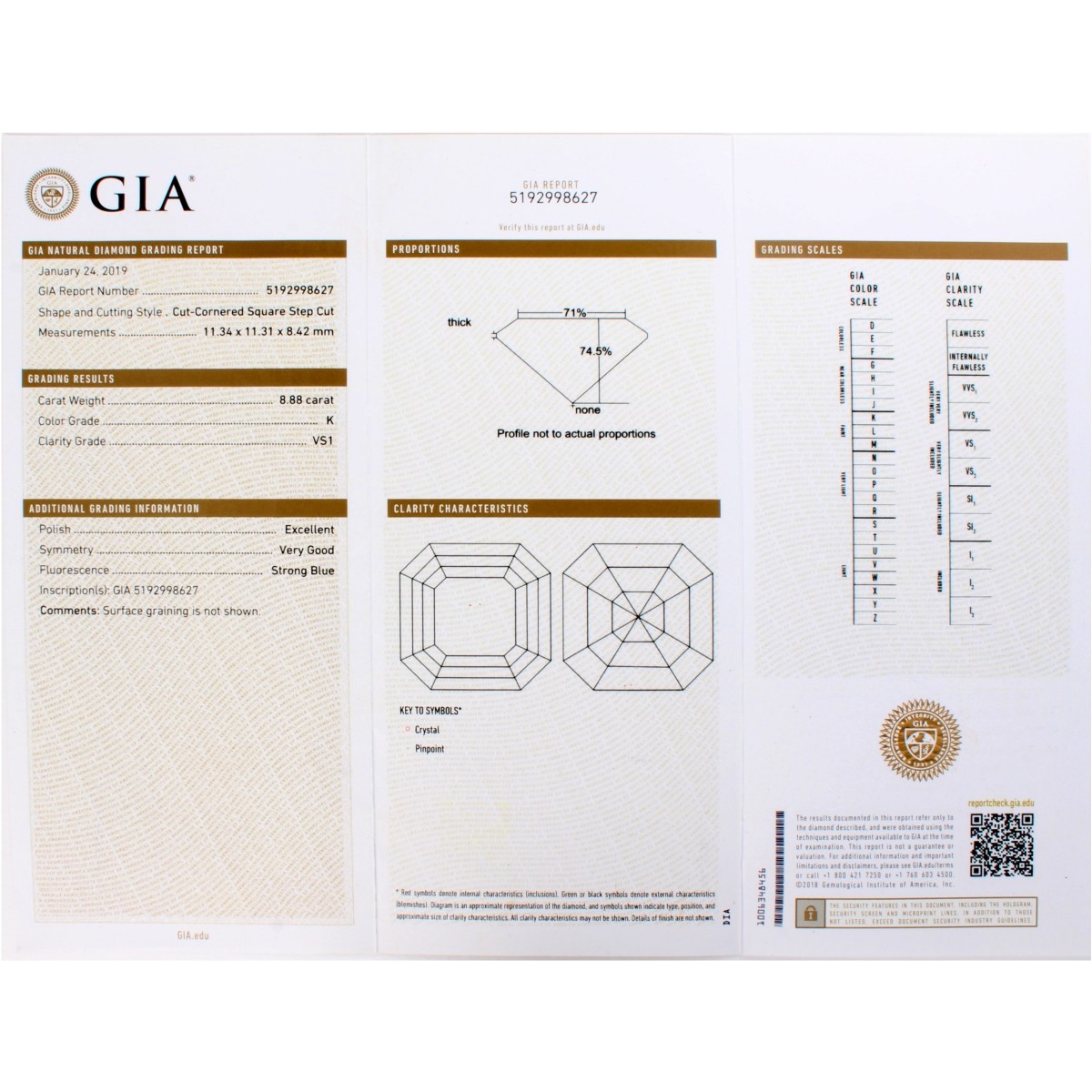 GIA 8.88ct Diamond and Platinum Ring