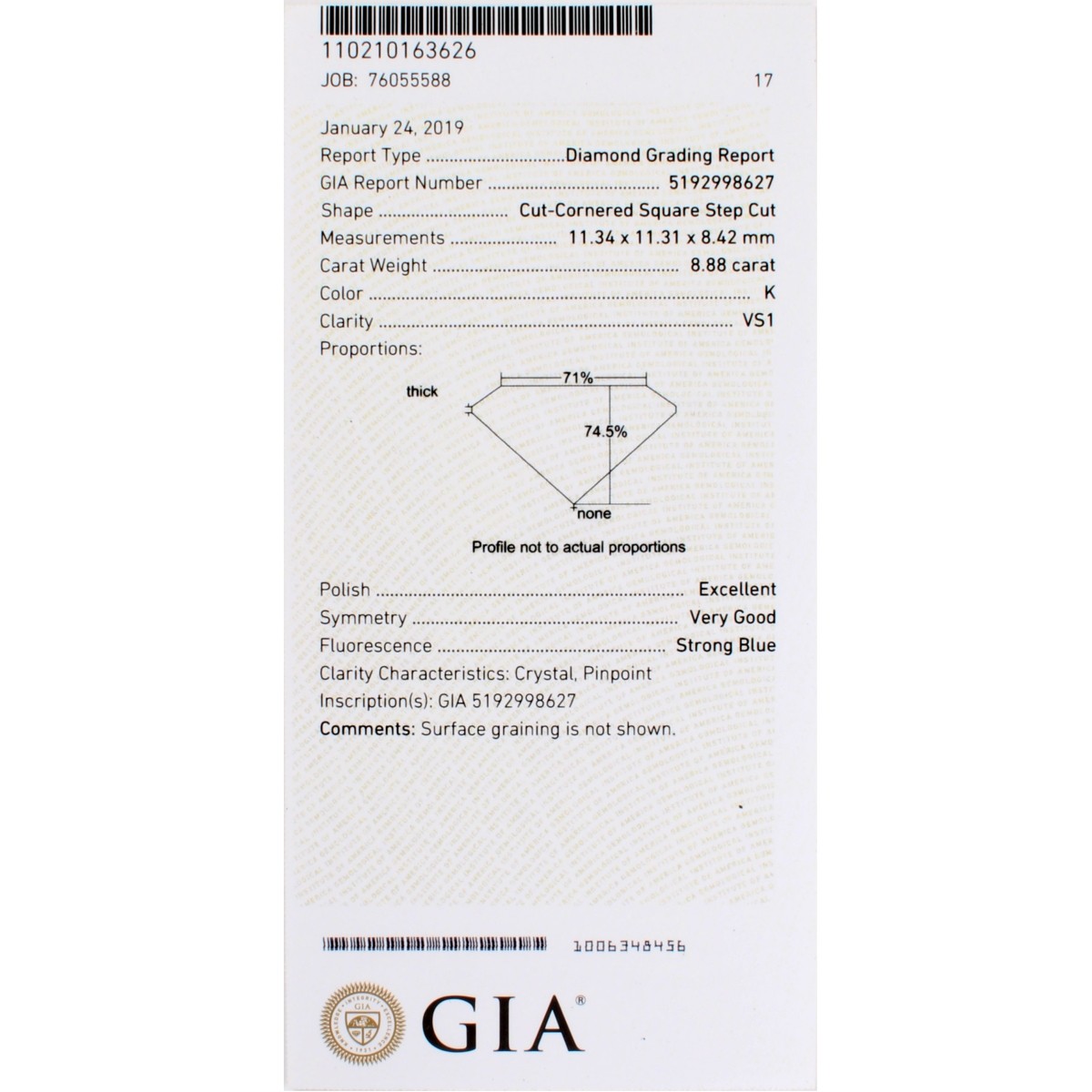 GIA 8.88ct Diamond and Platinum Ring
