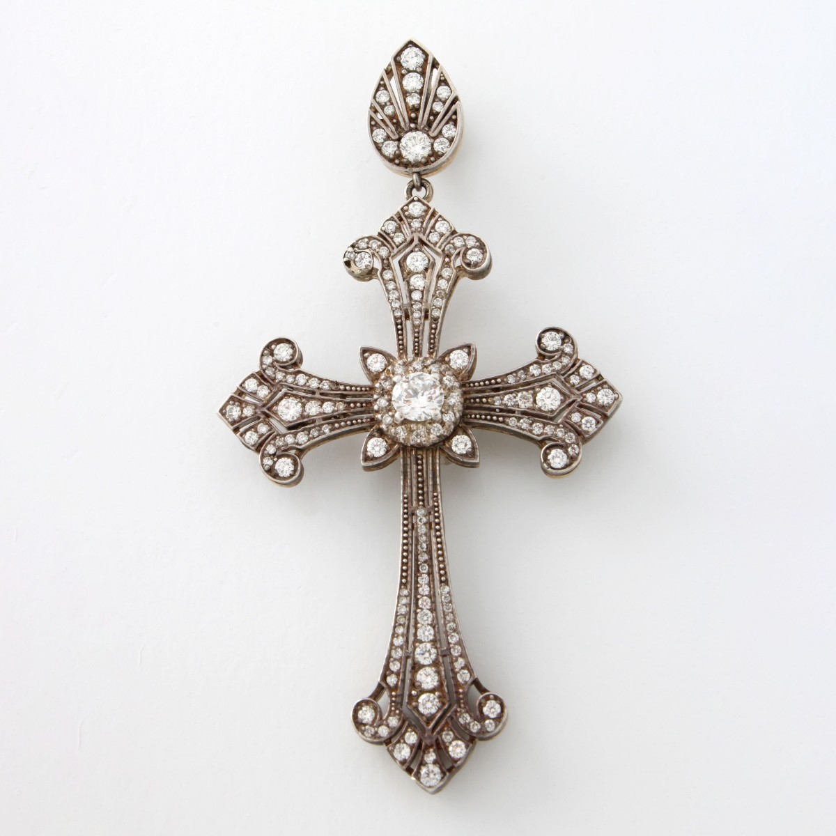 Diamond Platinum and 18K Cross Pendant