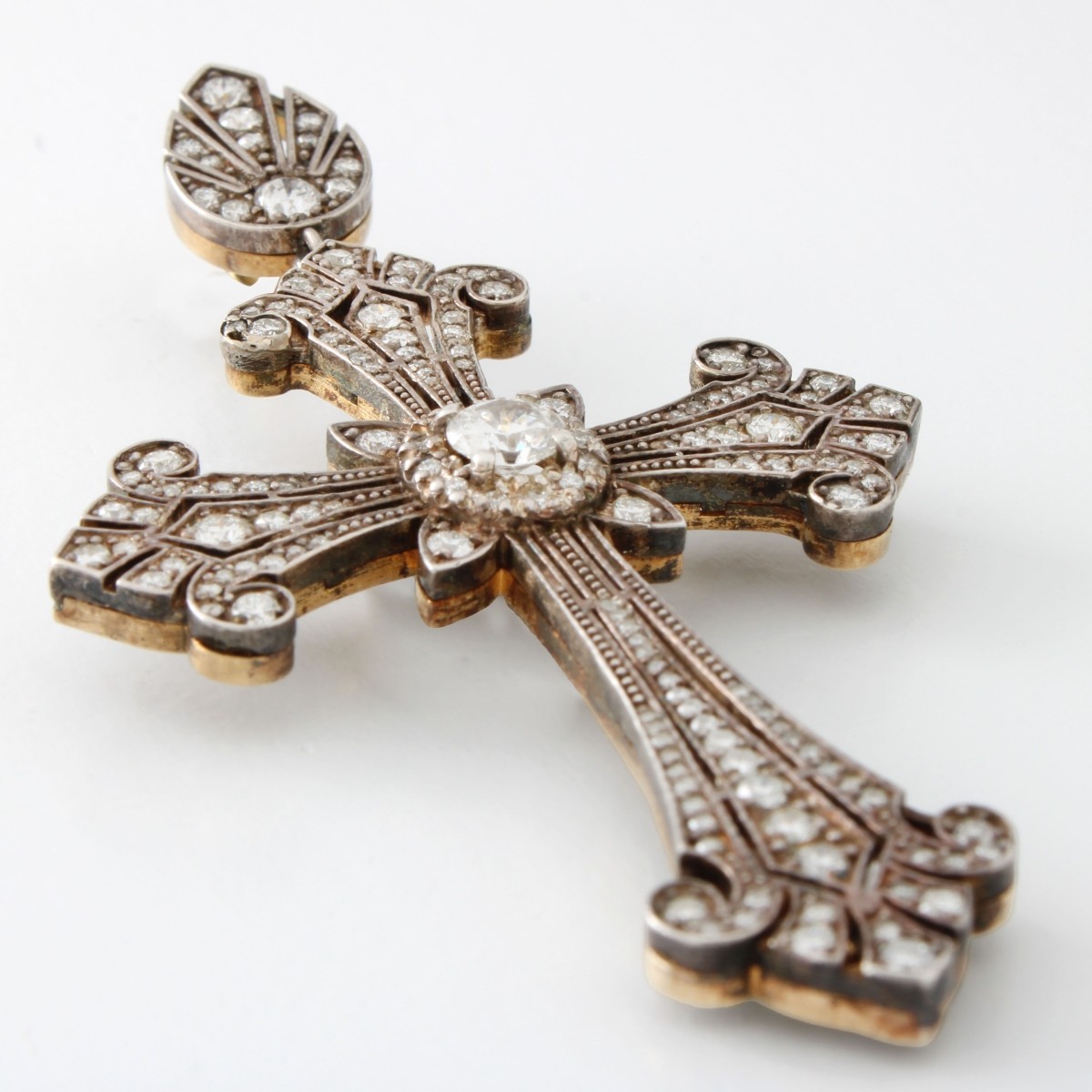 Diamond Platinum and 18K Cross Pendant