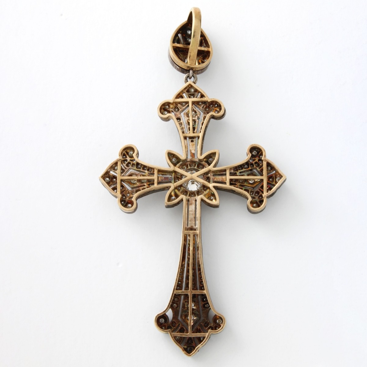 Diamond Platinum and 18K Cross Pendant