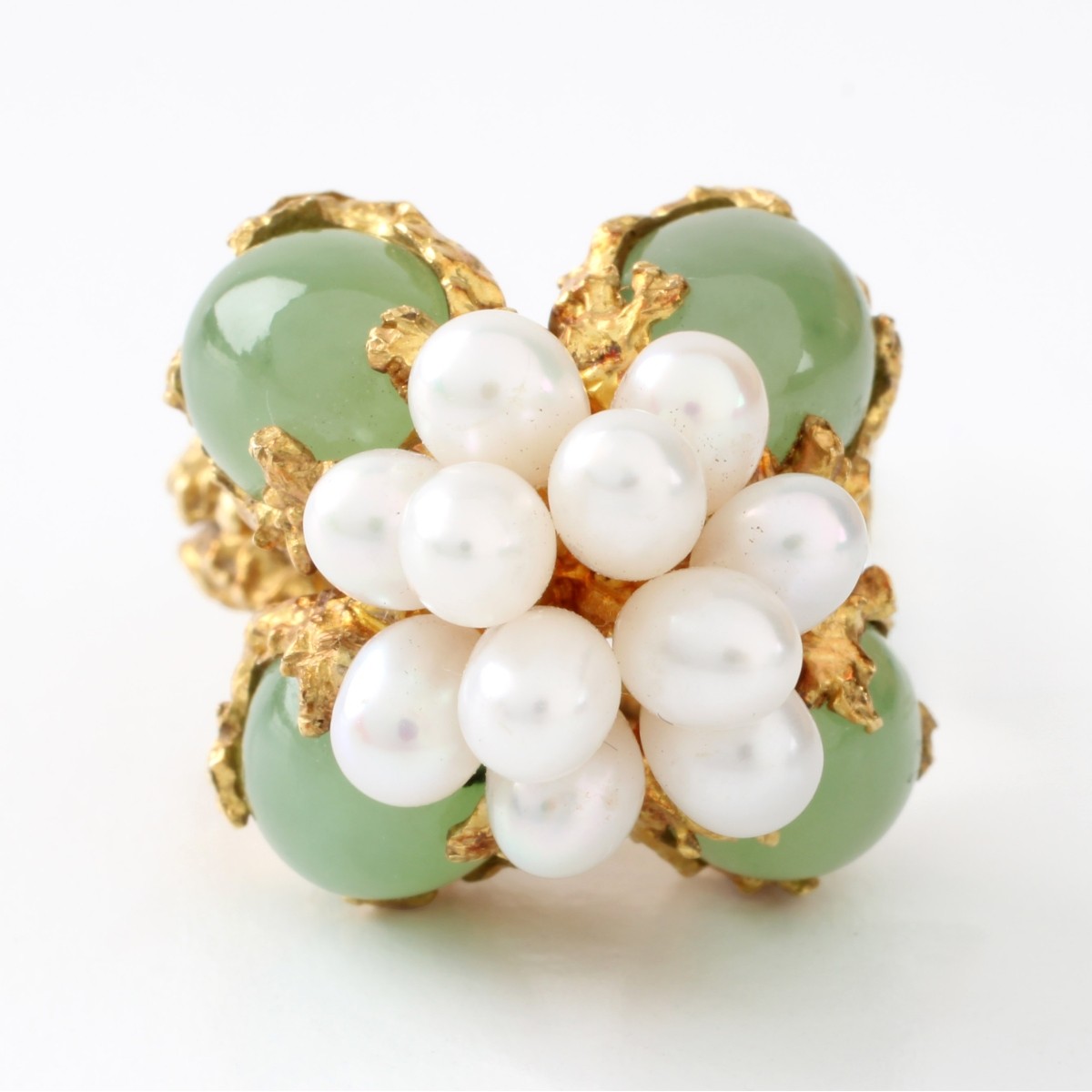Jade, Pearl and 18K Ring