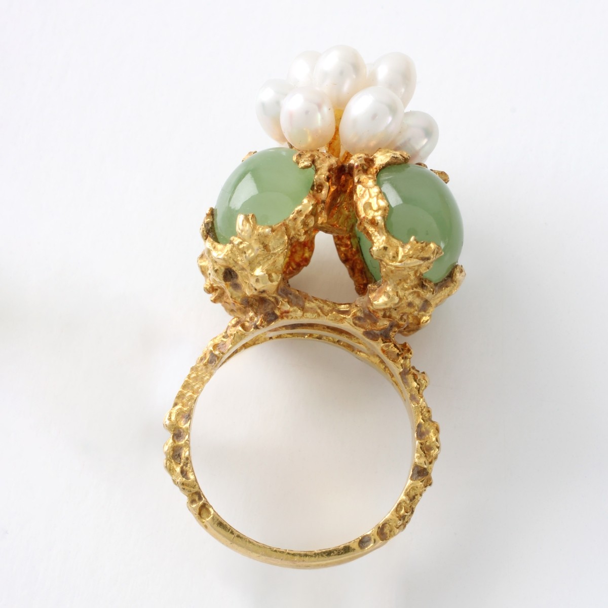 Jade, Pearl and 18K Ring