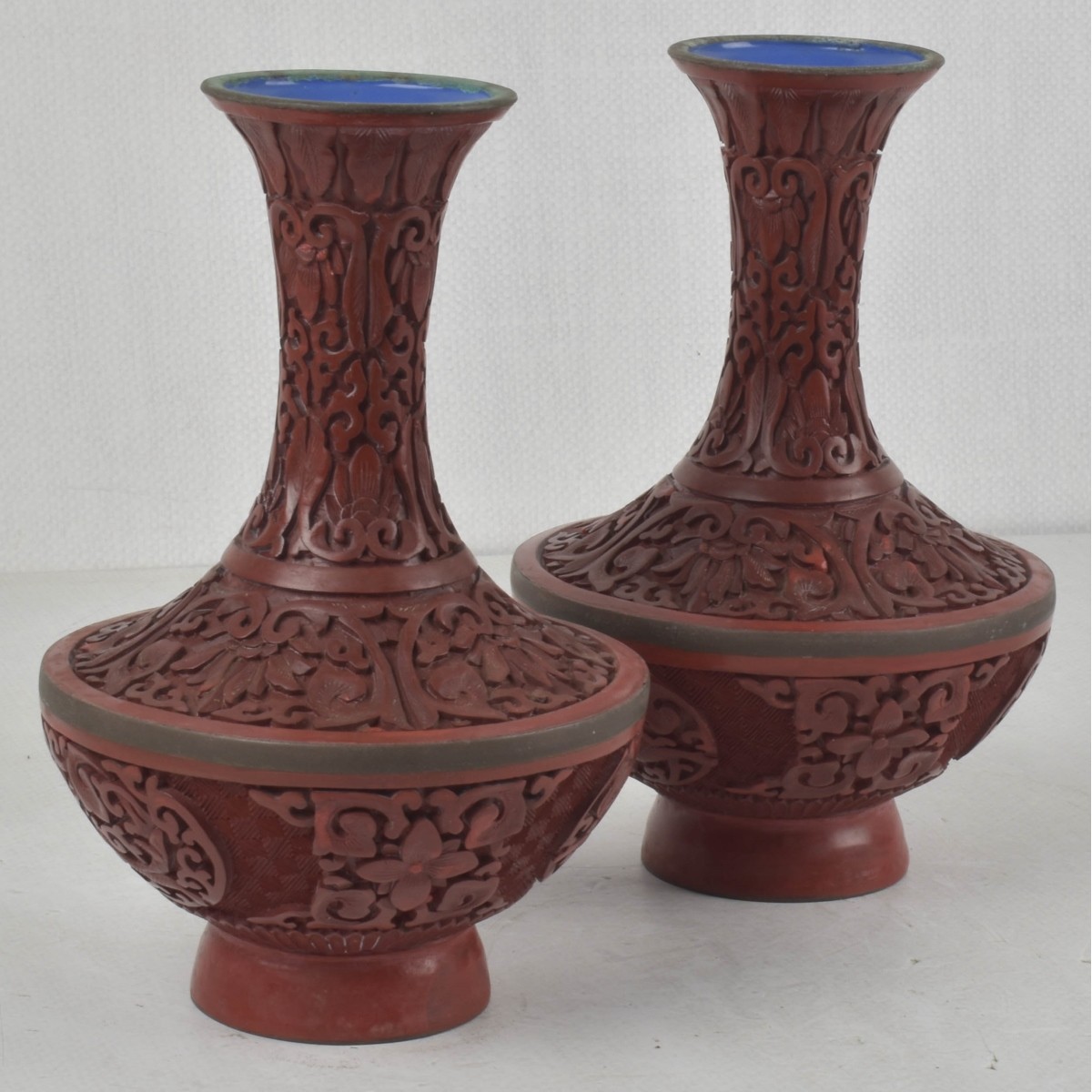 Pair of Chinese Cinnabar Vases