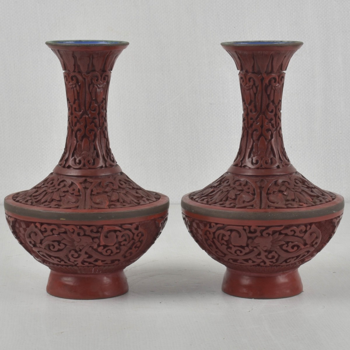 Pair of Chinese Cinnabar Vases