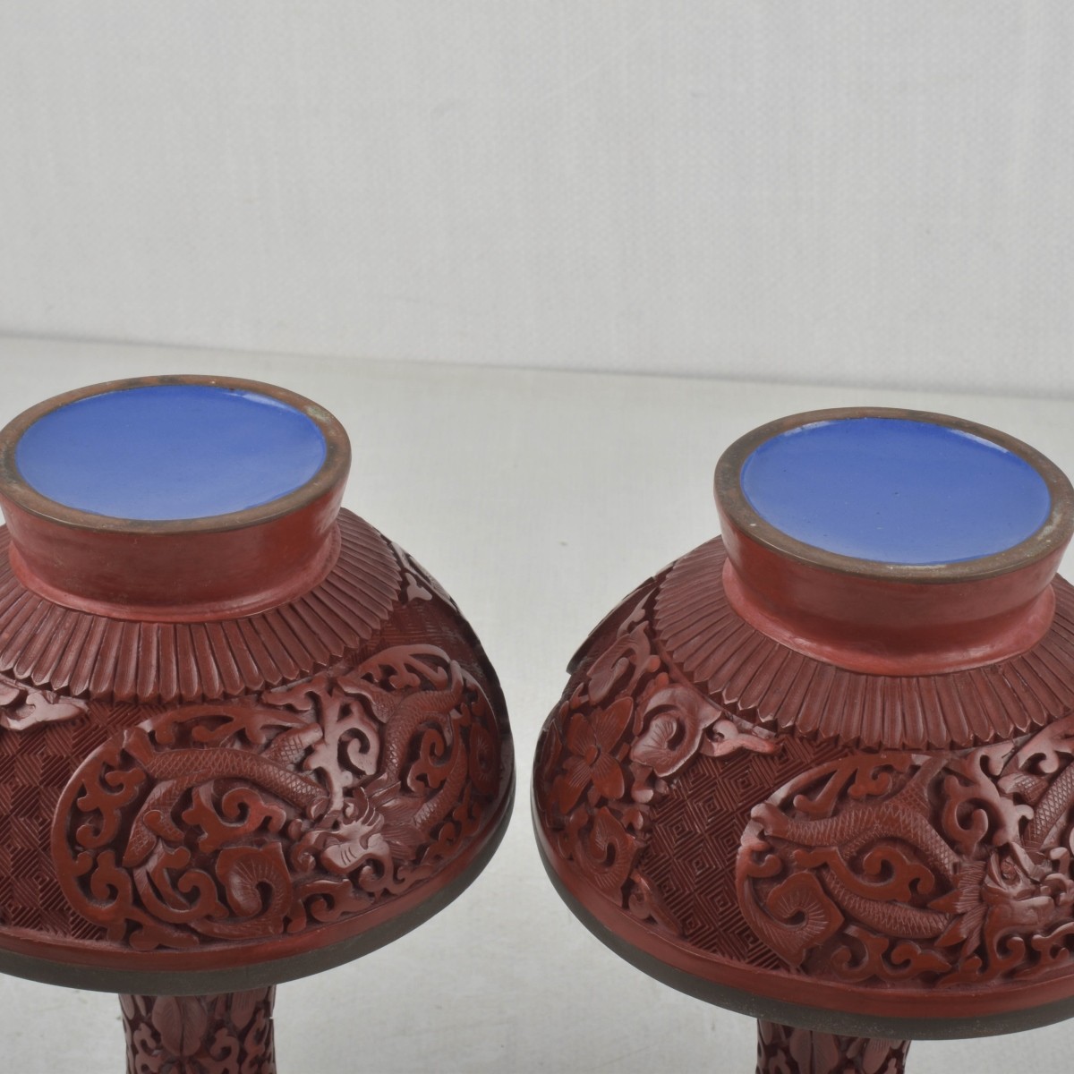Pair of Chinese Cinnabar Vases