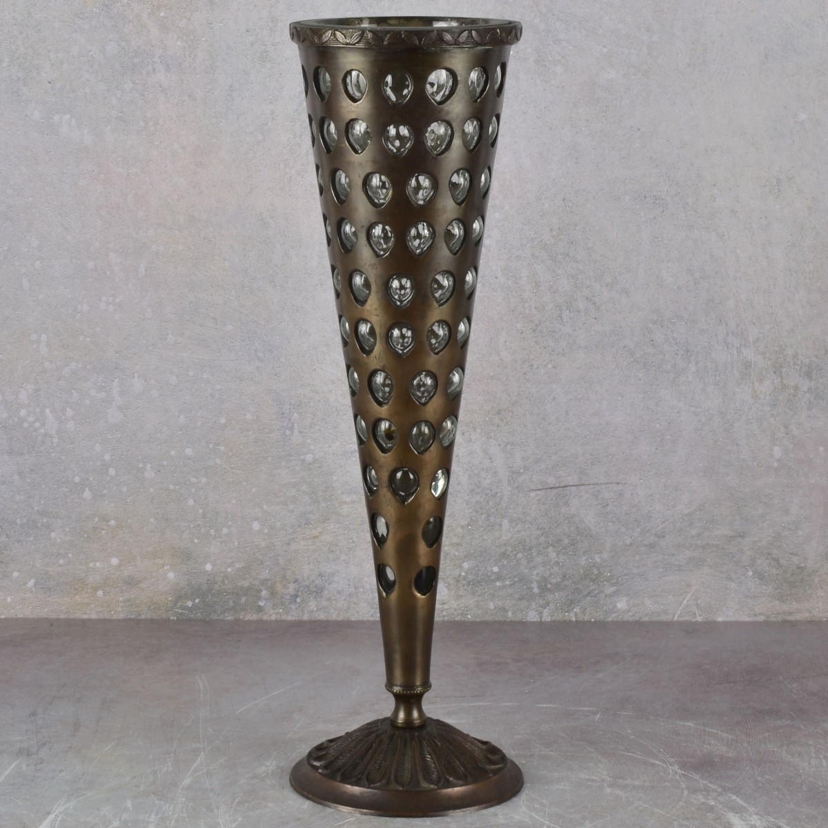 Patinated Bronze with Inlaid Glass Vase
