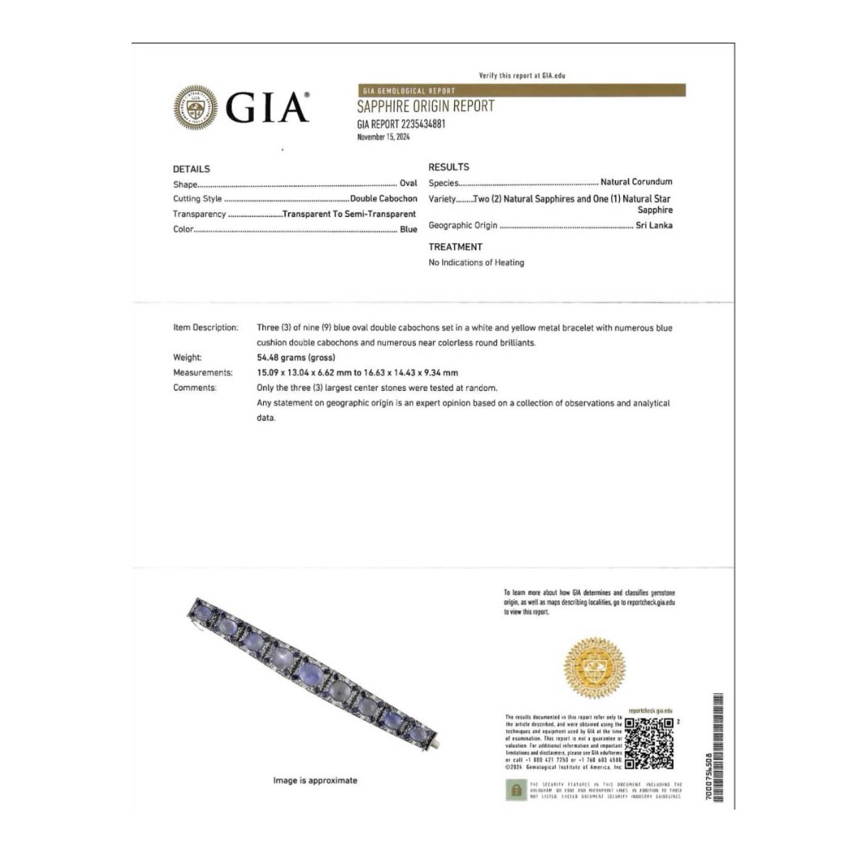 GIA Sapphire, Diamond & Plat. Bracelet