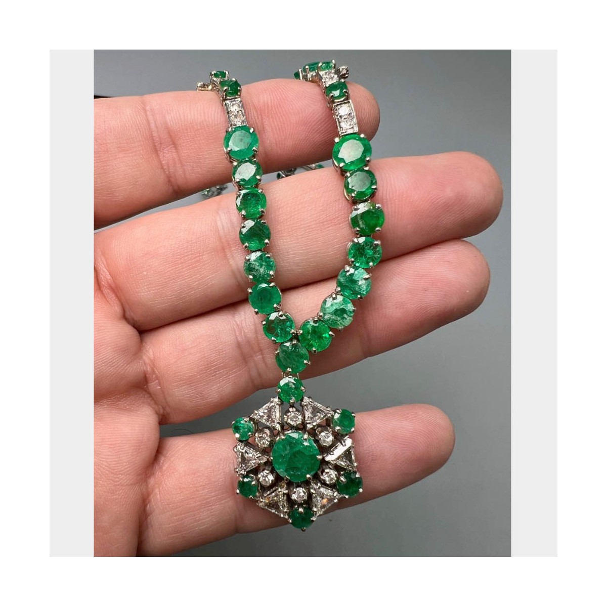 Emerald, Diamond and 14K Necklace