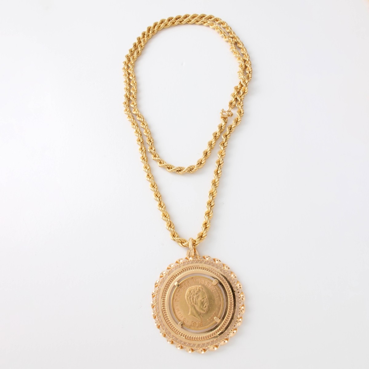 18K Chain with Gold Coin Pendant