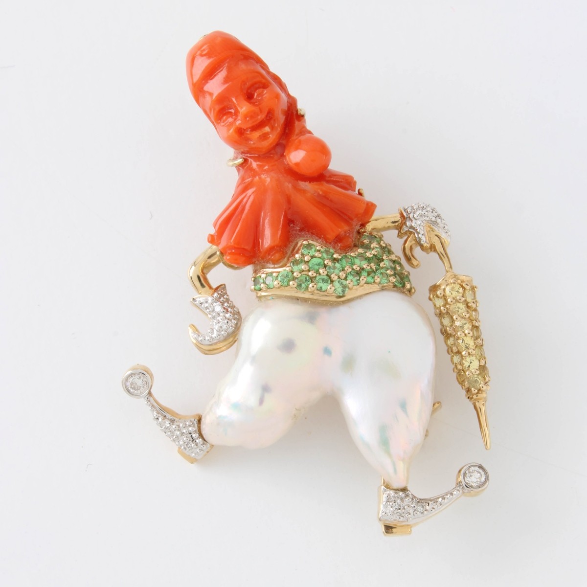 Coral, Pearl and 14K Pendant / Pin