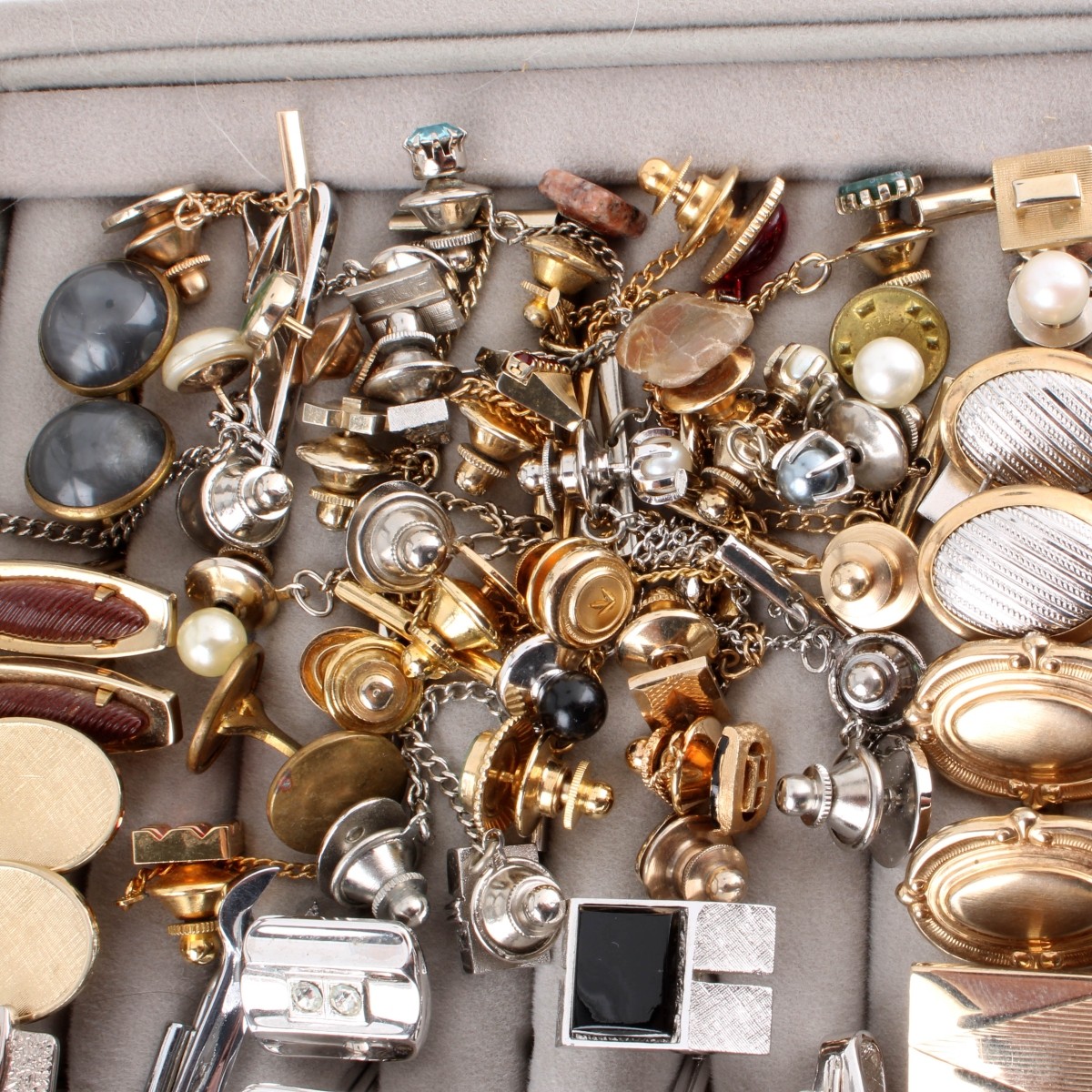 Box Lot of Cufflinks Tie Bars & Tacks
