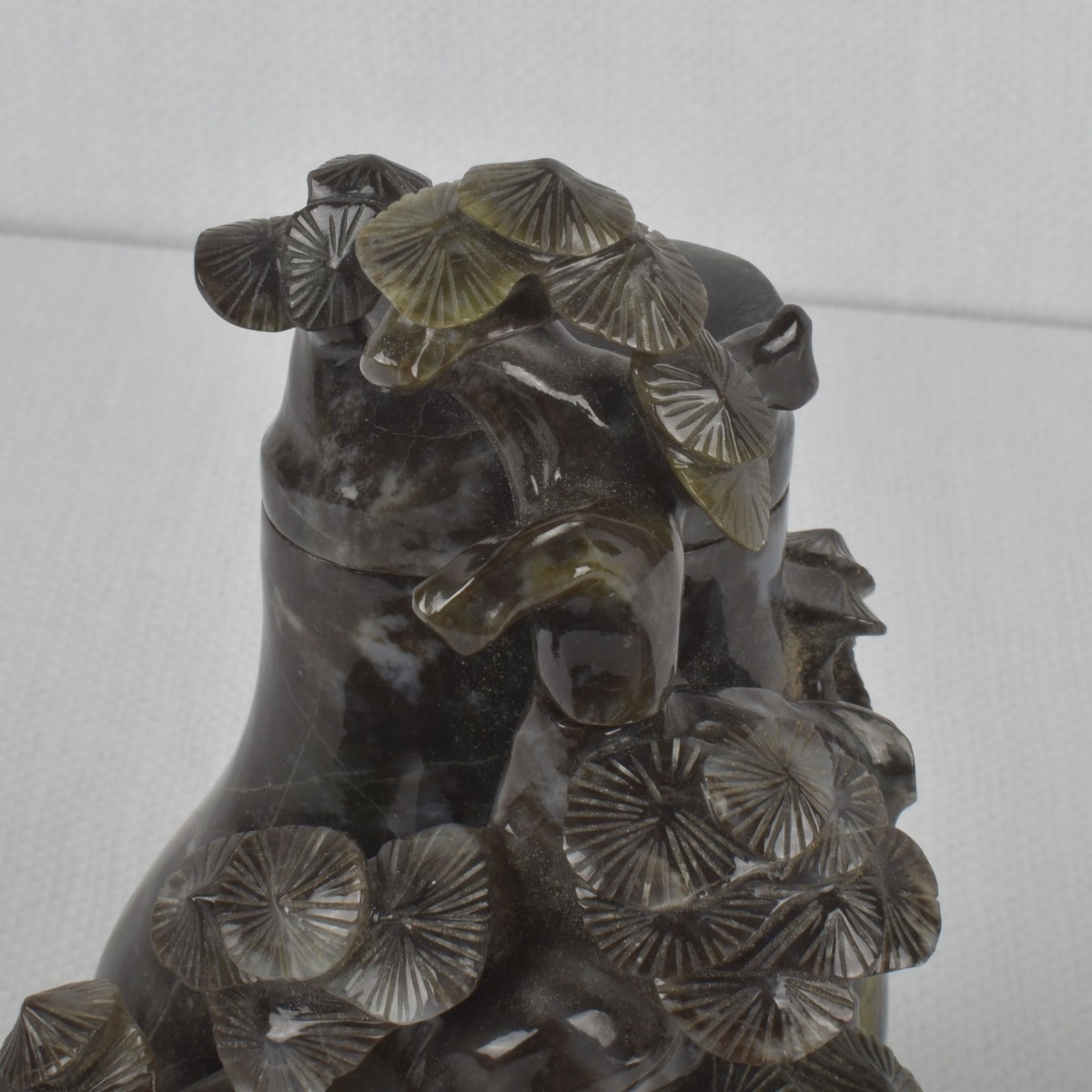 Vintage Chinese Carved Marble Vase with Lid