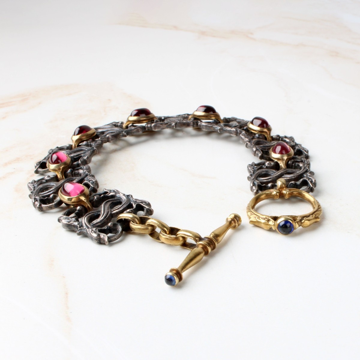 Gemstone, 18K and Silver Bracelet