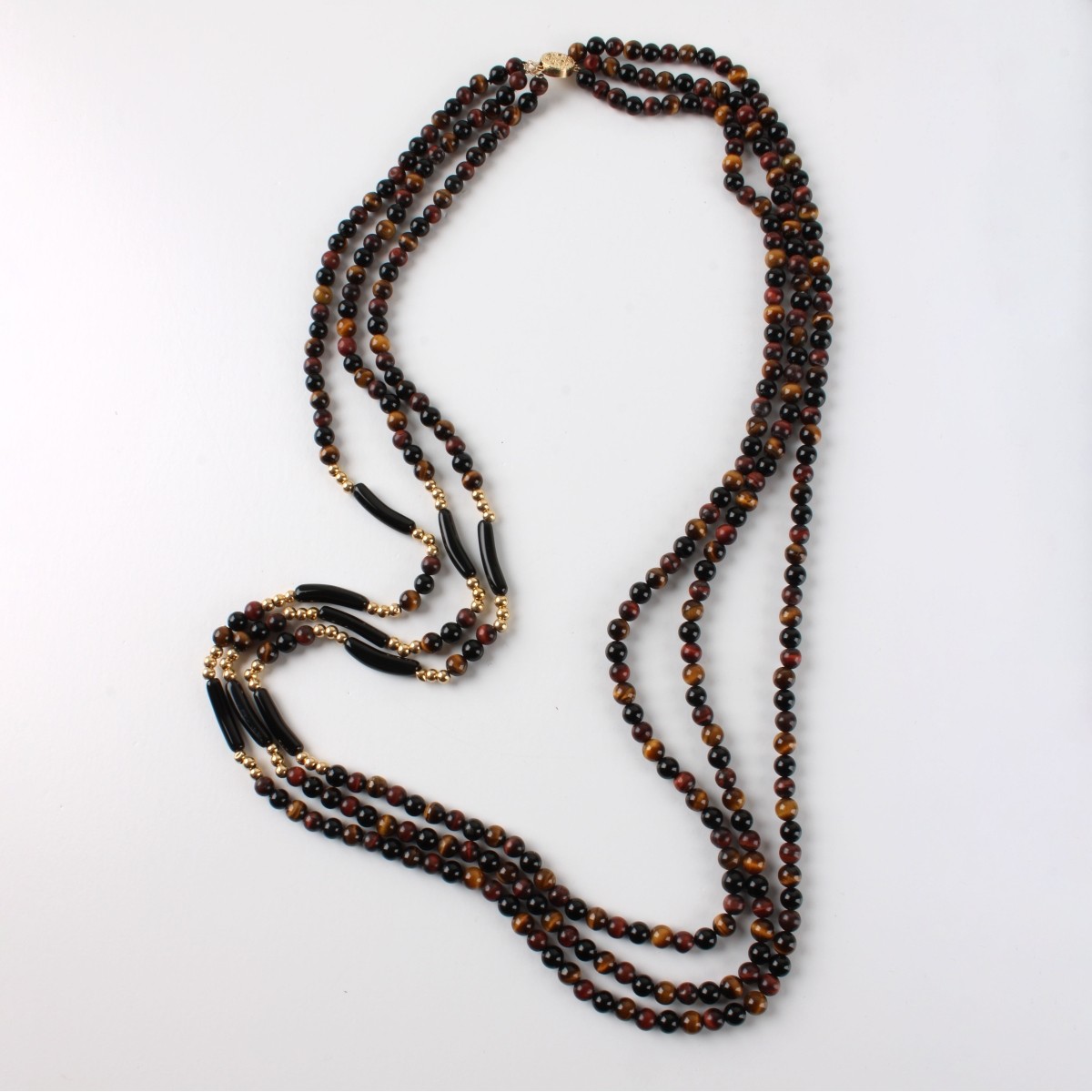 Tiger Eye, Onyx and 14K Necklace