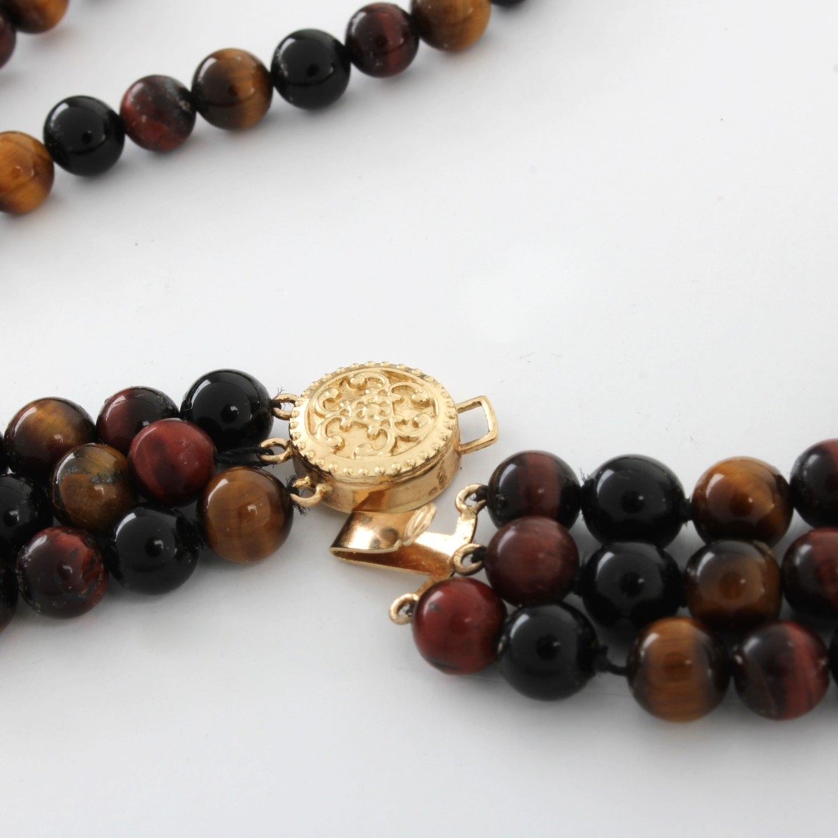 Tiger Eye, Onyx and 14K Necklace