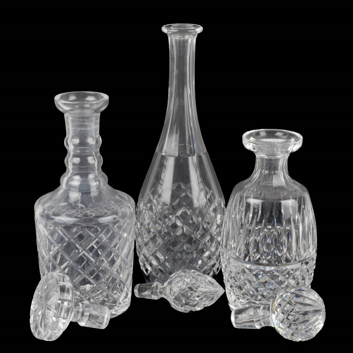 Three (3) Vintage Cut Crystal Decanters