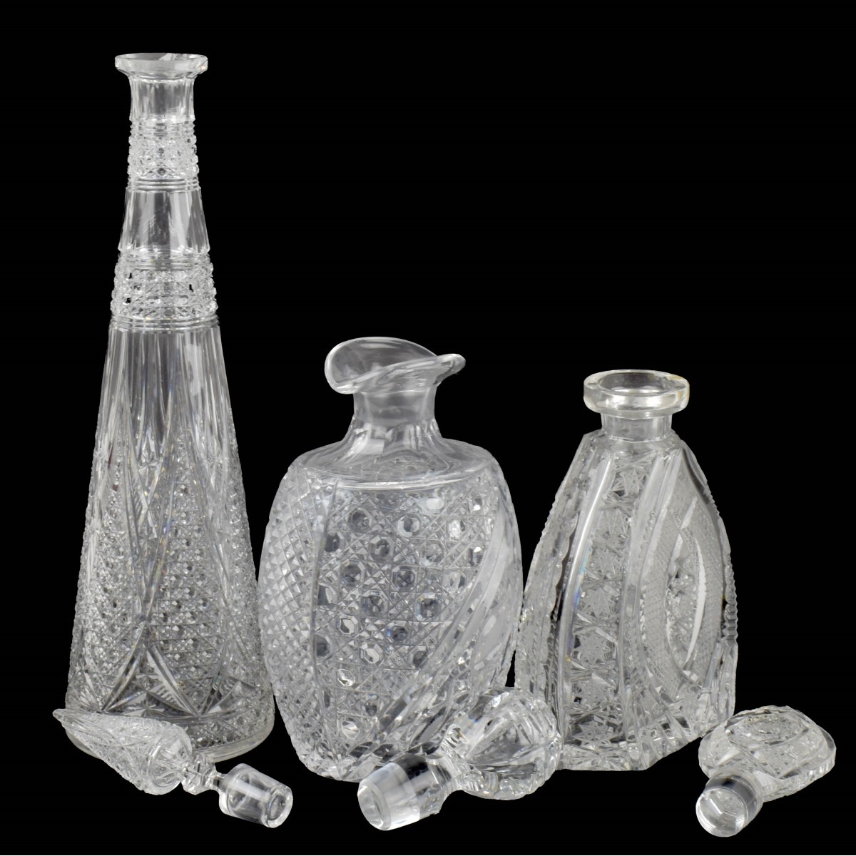 Three (3) Vintage Cut Crystal Decanters