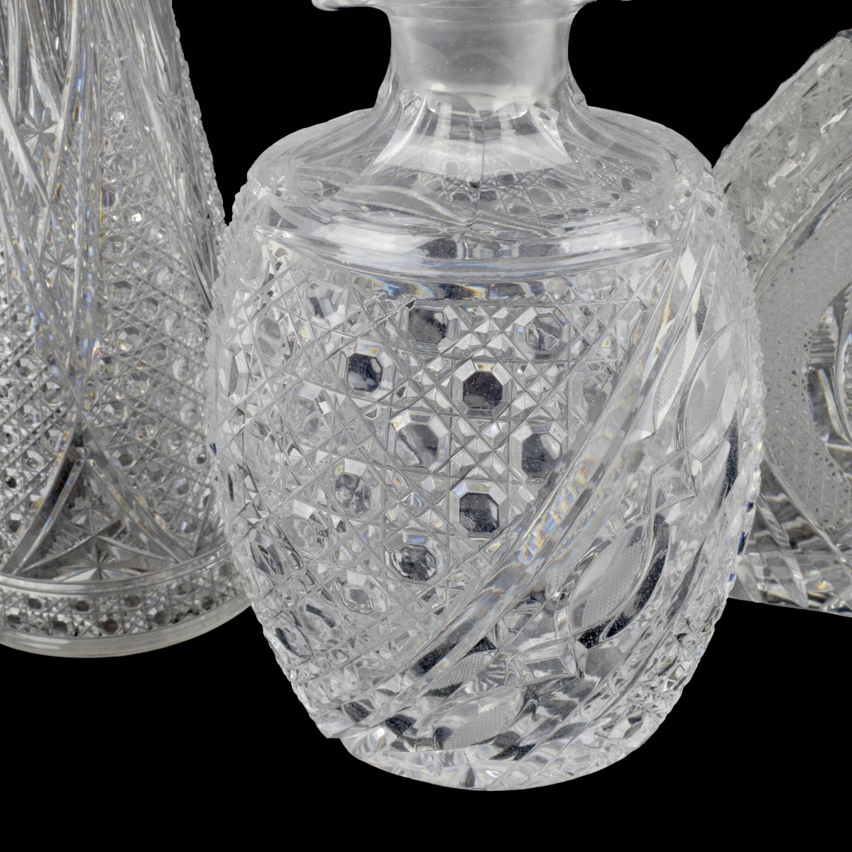 Three (3) Vintage Cut Crystal Decanters