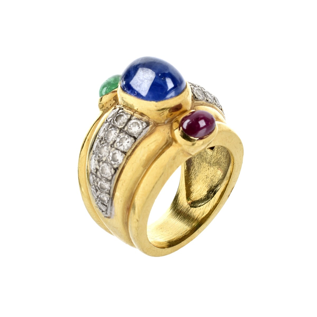 Gemstone, Diamond and 18K Ring