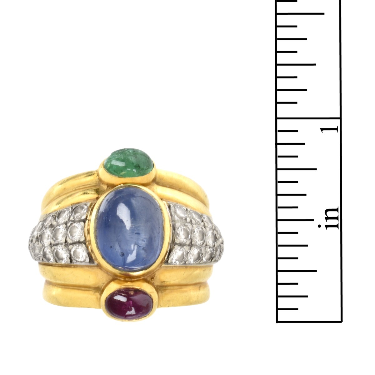Gemstone, Diamond and 18K Ring
