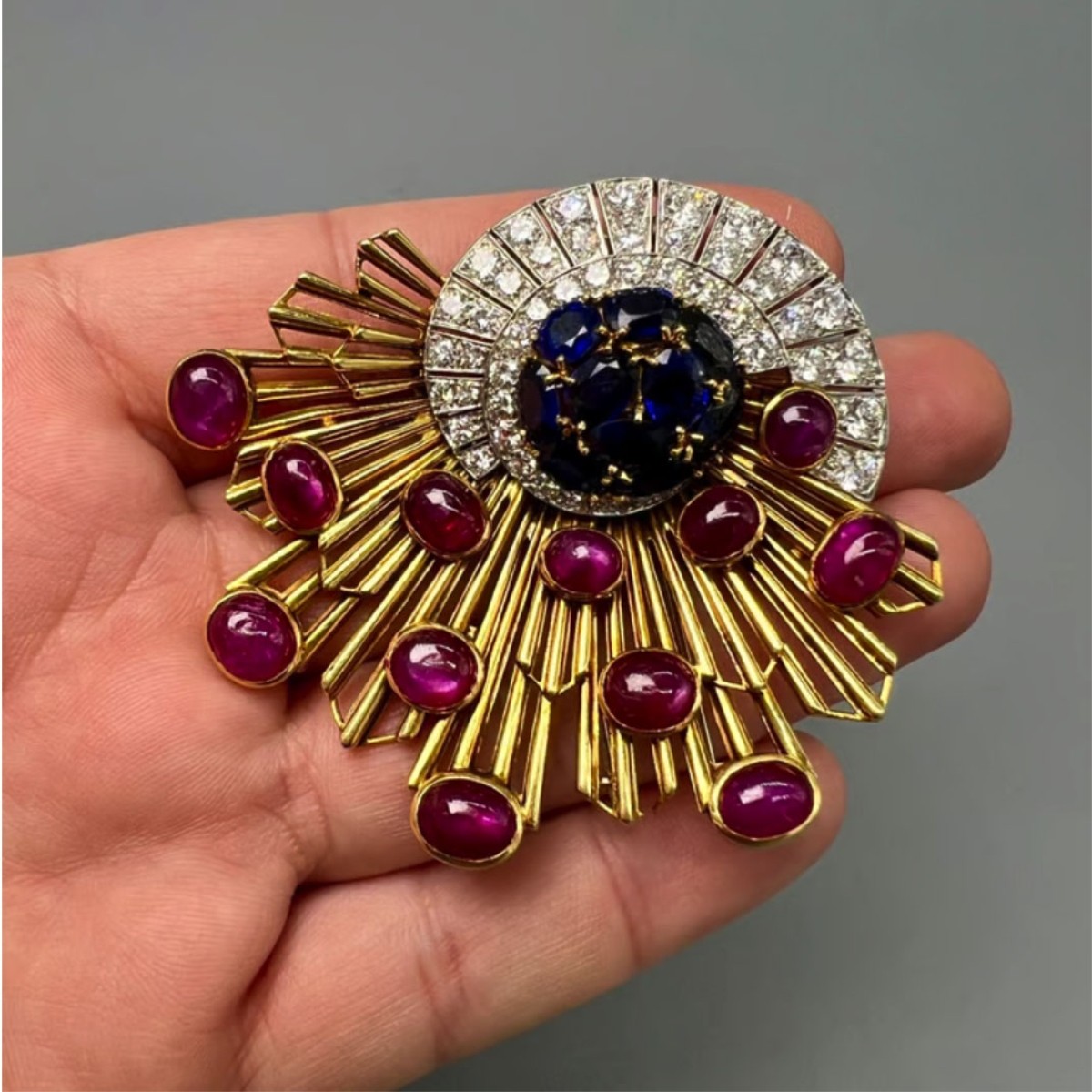 18K, Plat., Gemstone and Diamond Brooch