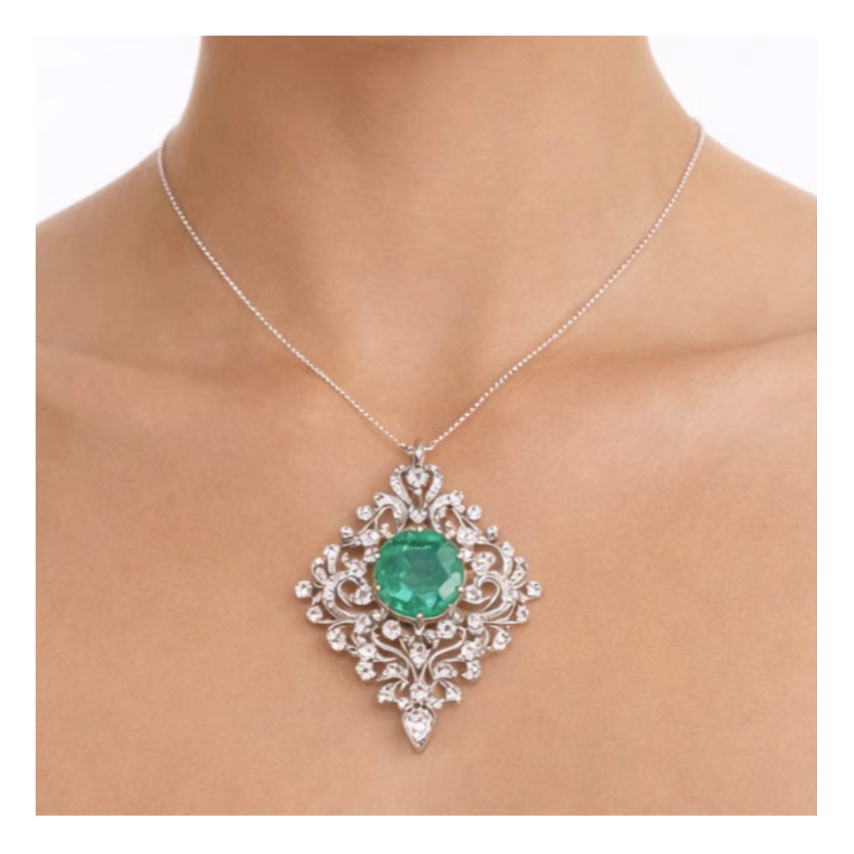 GIA Emerald & Diamond Pendant/ Brooch