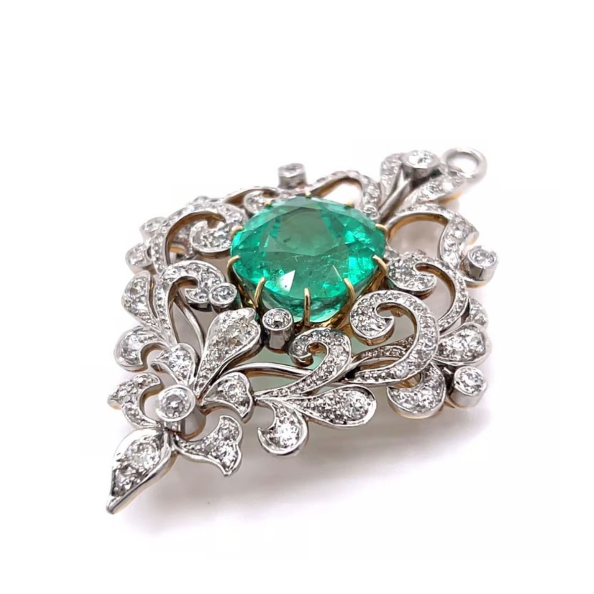 GIA Emerald & Diamond Pendant/ Brooch