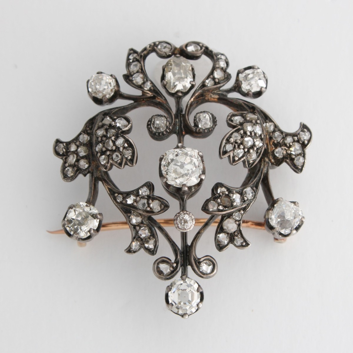Diamond 14K and Silver Brooch