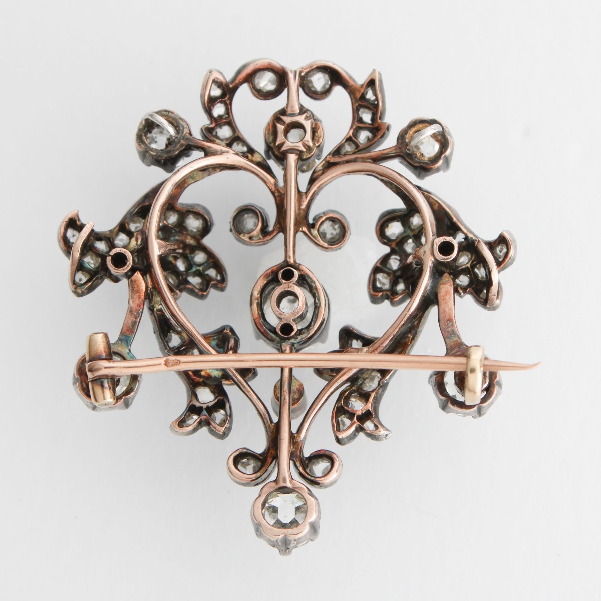 Diamond 14K and Silver Brooch