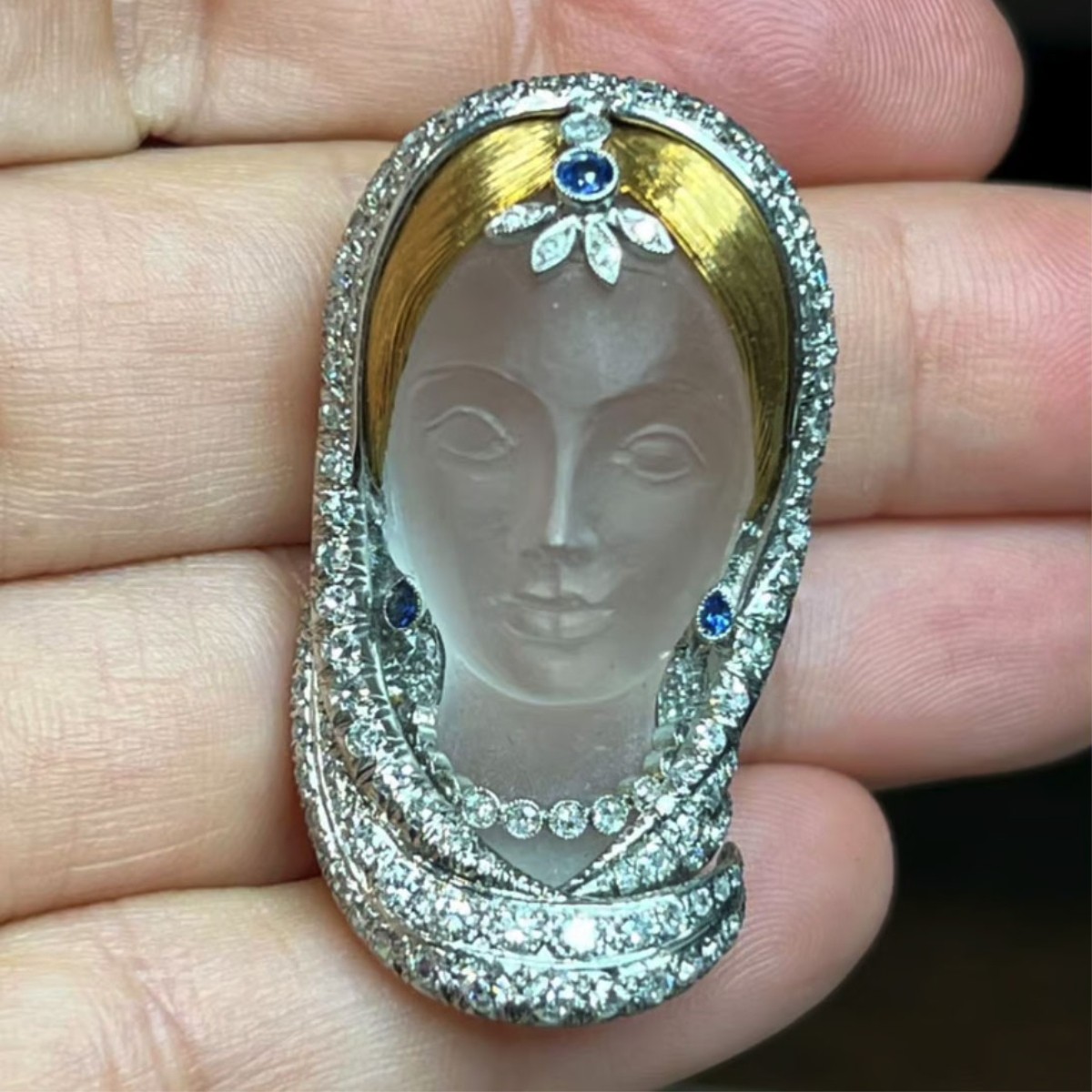 Diamond, Sapphire and Platinum Brooch