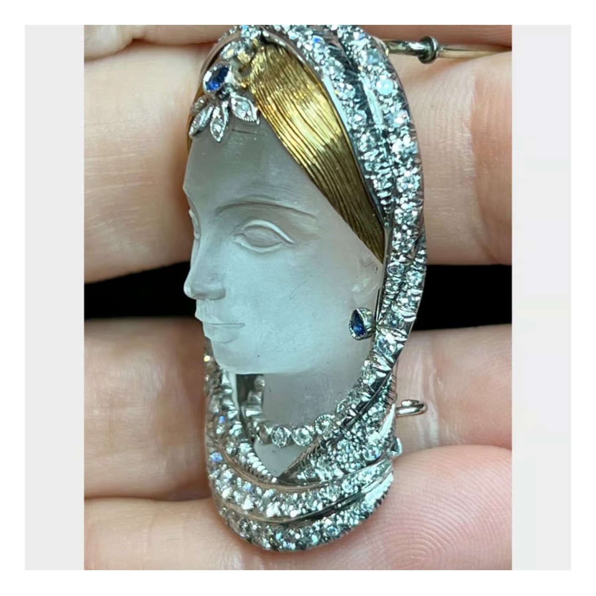 Diamond, Sapphire and Platinum Brooch