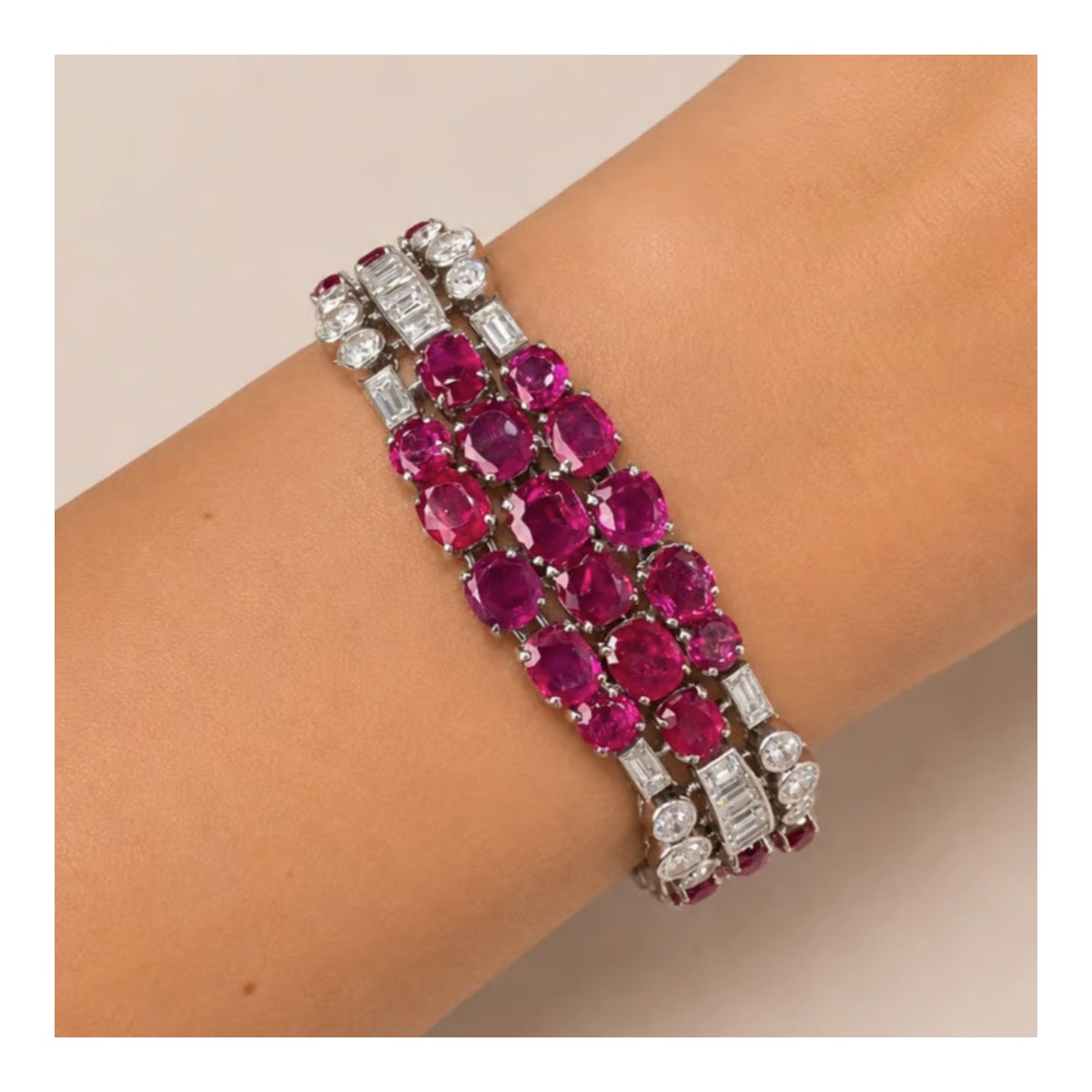 Deco GIA Ruby Diamond & Plat Bracelet