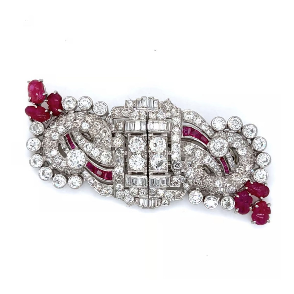 Deco Ruby, Diamond & Platinum Brooch