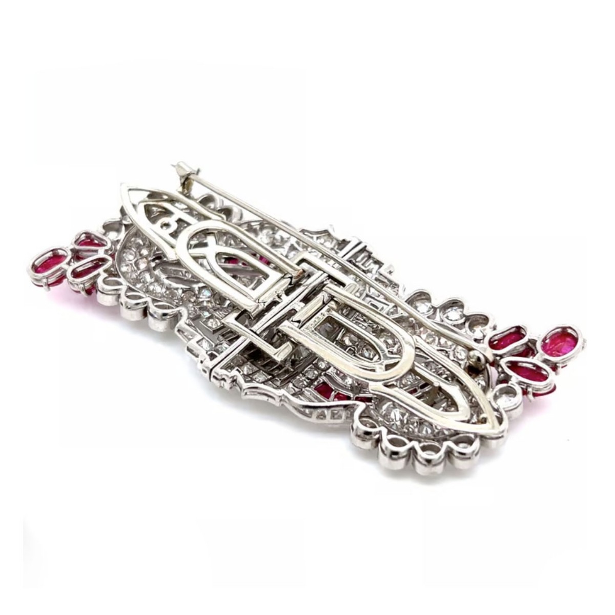 Deco Ruby, Diamond & Platinum Brooch