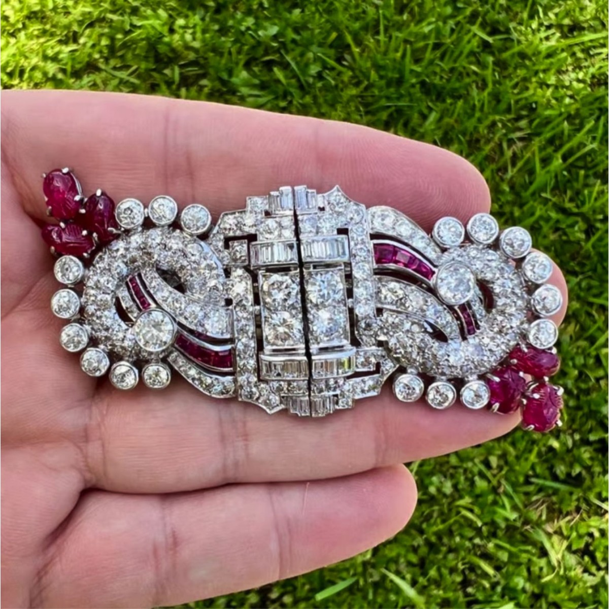 Deco Ruby, Diamond & Platinum Brooch